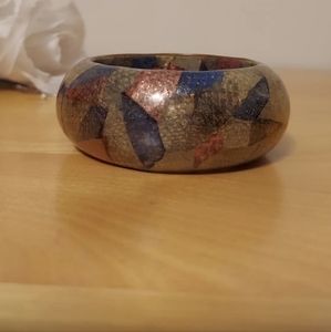 Vintage Abstract Snakeskin Multicolored Acrylic Bangle Bracelet Taupe Pink Blue